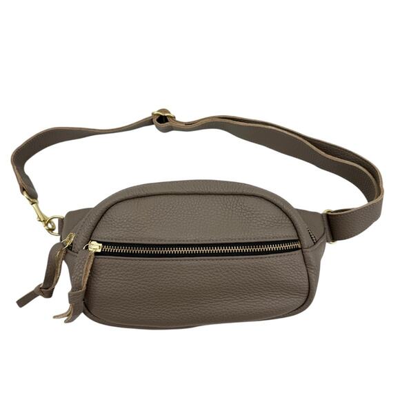 OLIVEVE Willa Waist Bag Convertible Crossbody Italian Buffalo Leather Gray Tan - Picture 3 of 11